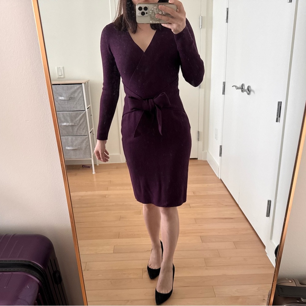 Hobbs London Plum Purple Wrap Dress Wool Blend Machine Washable Size US 2 - Picture 8 of 10